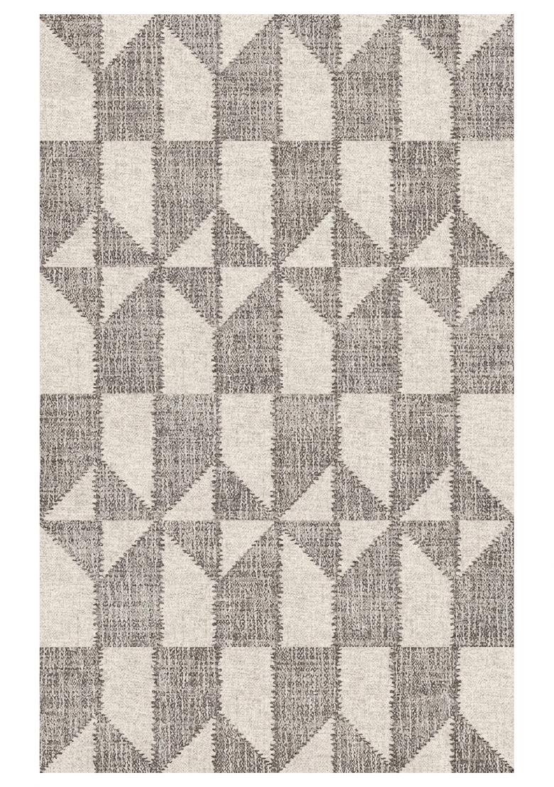 Saffron Rugs Hand Tufted Grey Beige Geometric Contemporary Rectangular Wool Area Rug - Indya