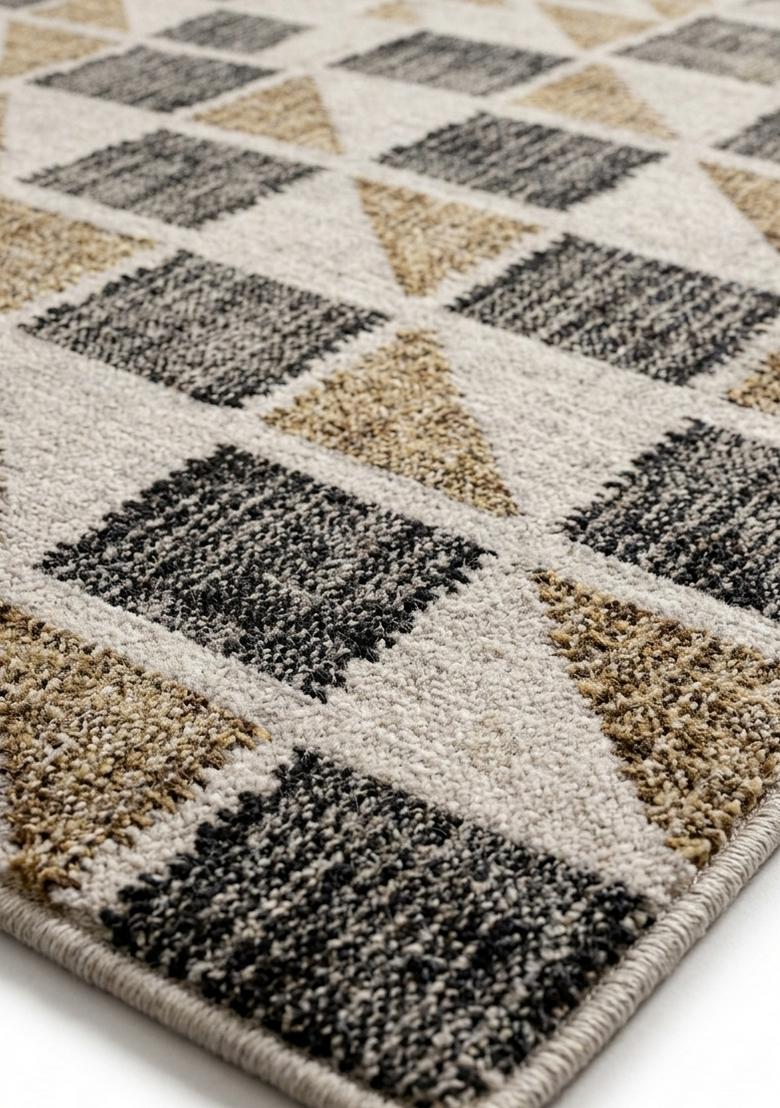Saffron Rugs Hand Tufted Beige Gold Grey Geometric Contemporary Rectangular Wool Area Rug - Indya