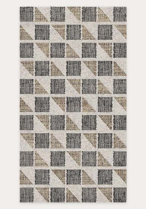 Washable Rugs Wool Blend Area Rug | Beige Gold Grey Contemporary Geometric Non Slip Carpet For Living Room