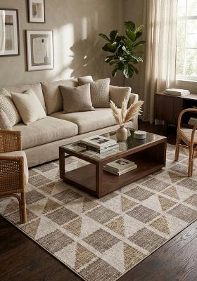 Saffron Rugs Hand Tufted Beige Grey Brown Geometric Contemporary Rectangular Wool Area Rug