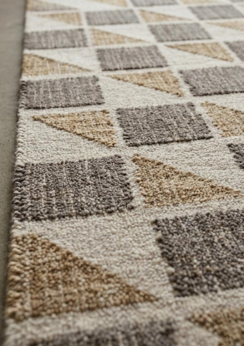 Saffron Rugs Hand Tufted Beige Grey Brown Geometric Contemporary Rectangular Wool Area Rug - Indya
