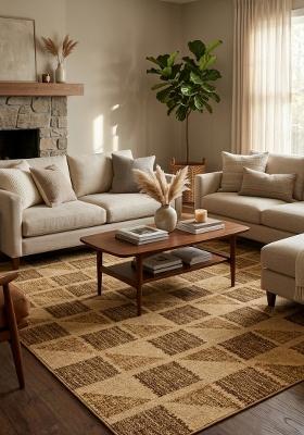 Saffron Rugs Hand Tufted Tan Brown Geometric Contemporary Rectangular Wool Area Rug