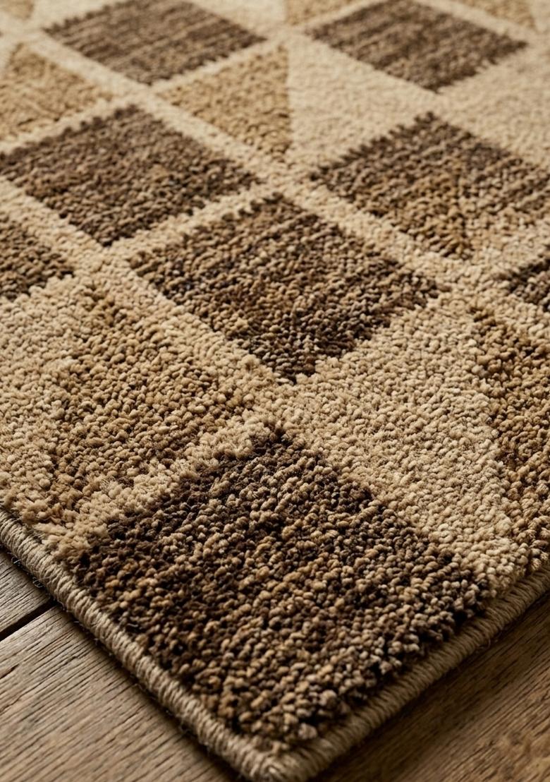 Saffron Rugs Hand Tufted Tan Brown Geometric Contemporary Rectangular Wool Area Rug - Indya