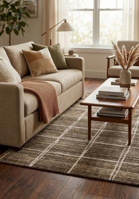 Saffron Rugs Hand Tufted Brown Taupe Checkered Transitional Rectangular Wool Area Rug