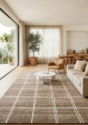 Saffron Rugs Hand Tufted Warm Taupe Checkered Transitional Rectangular Wool Area Rug