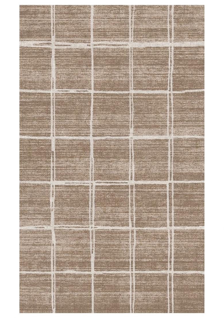 Saffron Rugs Hand Tufted Warm Taupe Checkered Transitional Rectangular Wool Area Rug - Indya