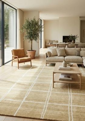 Saffron Rugs Hand Tufted Sandy Beige Checkered Transitional Rectangular Wool Area Rug