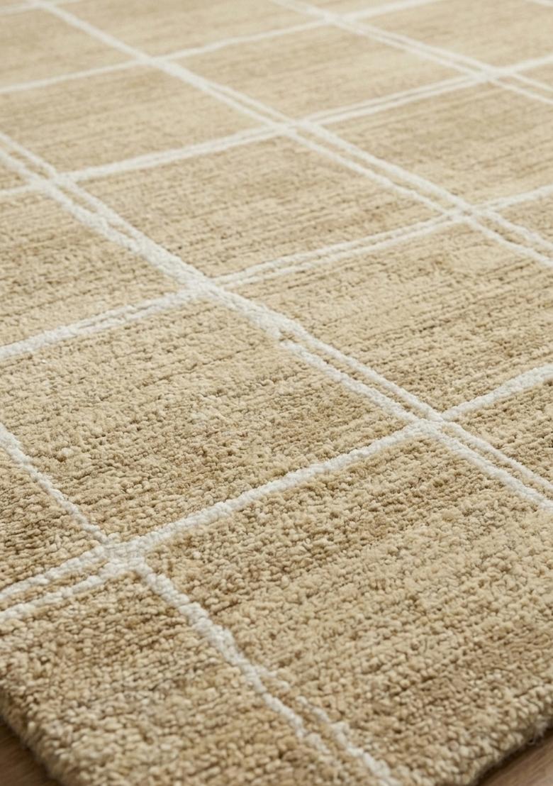 Saffron Rugs Hand Tufted Sandy Beige Checkered Transitional Rectangular Wool Area Rug - Indya