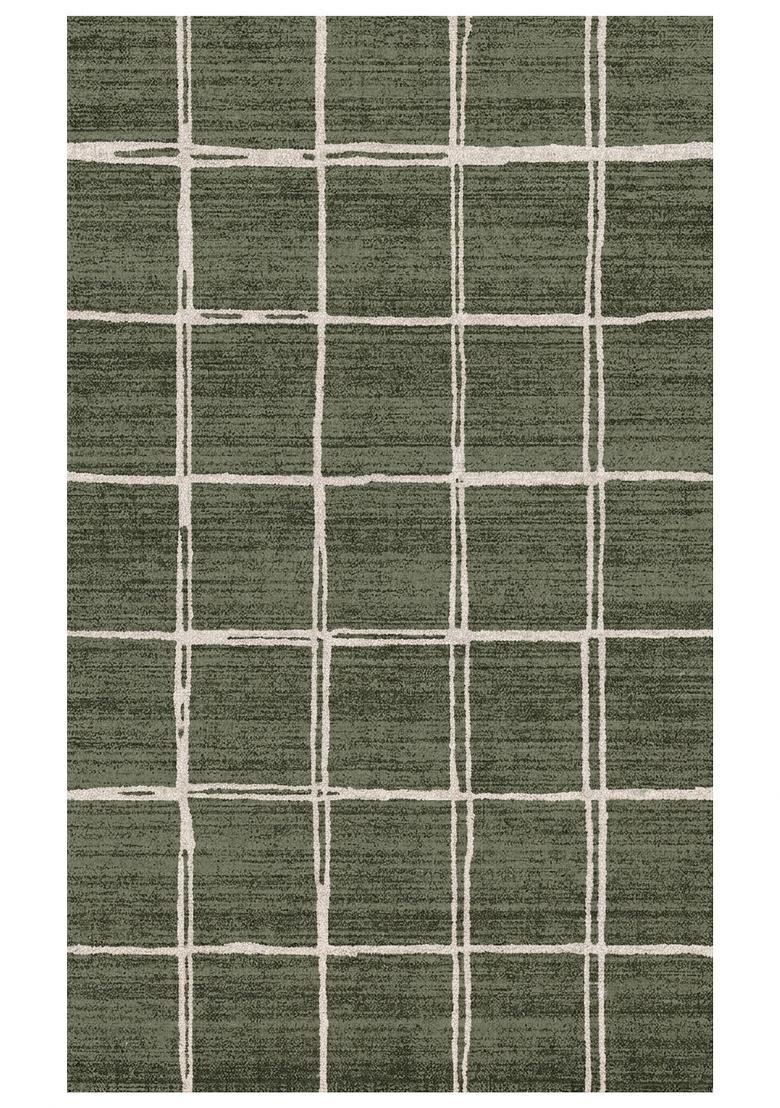 Saffron Rugs Hand Tufted Olive Green Checkered Transitional Rectangular Wool Area Rug - Indya