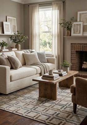 Saffron Rugs Hand Tufted Beige Brown Trellis Transitional Rectangular Wool Area Rug