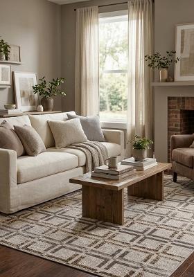 Saffron Rugs Hand Tufted Beige Grey Gold Trellis Transitional Rectangular Wool Area Rug