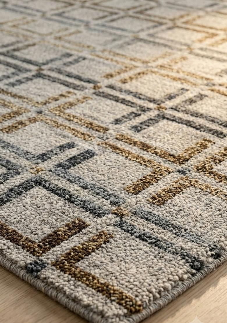 Saffron Rugs Hand Tufted Beige Grey Gold Trellis Transitional Rectangular Wool Area Rug - Indya