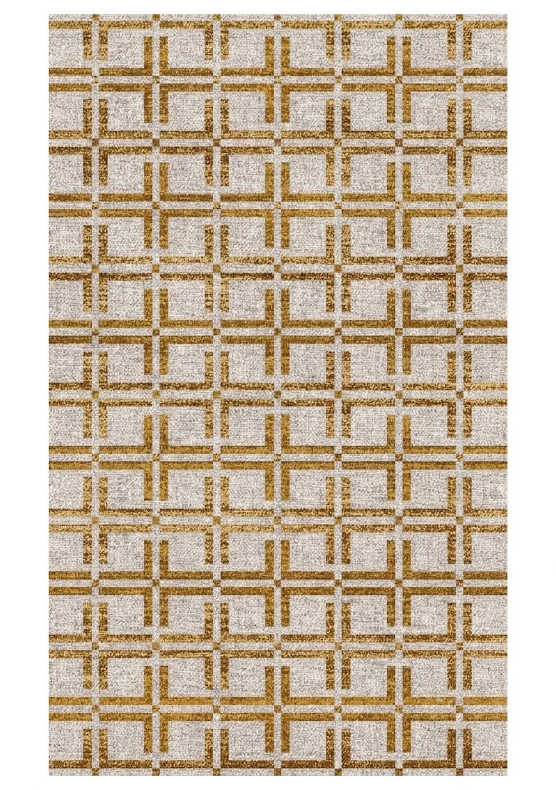 Saffron Rugs Hand Tufted Gold Beige Trellis Transitional Rectangular Wool Area Rug - Indya