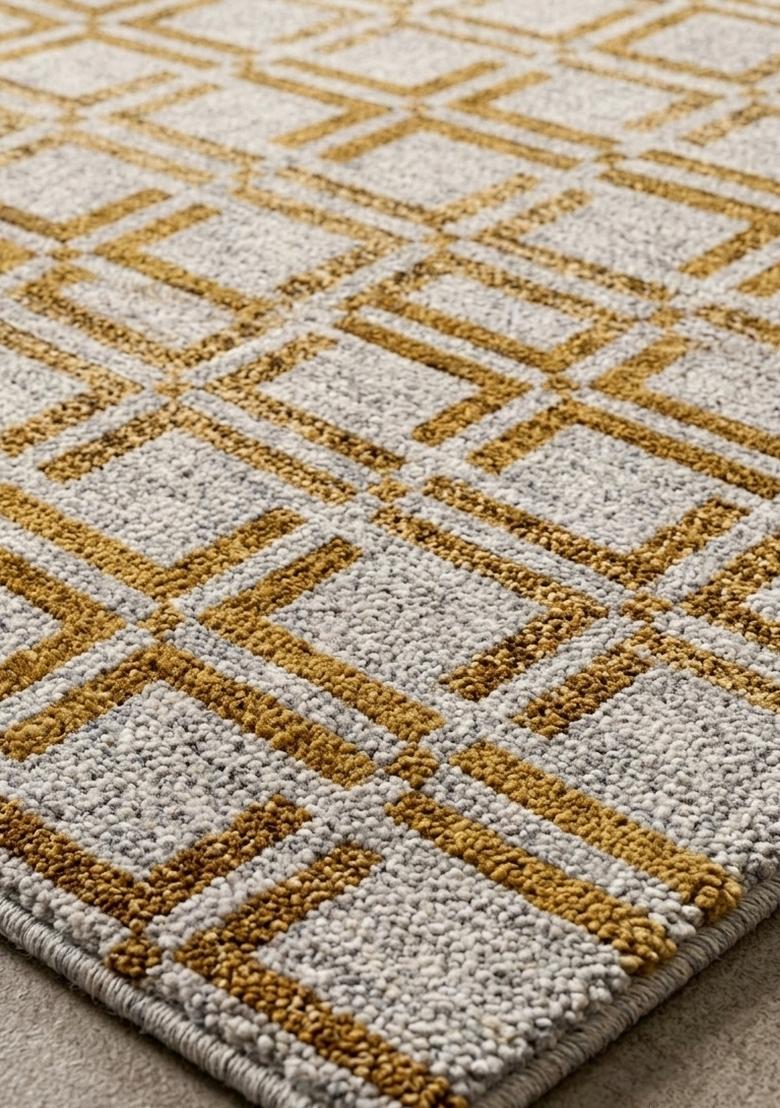 Saffron Rugs Hand Tufted Gold Beige Trellis Transitional Rectangular Wool Area Rug - Indya