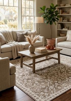 Saffron Rugs Hand Tufted Taupe Brown Floral Transitional Rectangular Wool Area Rug
