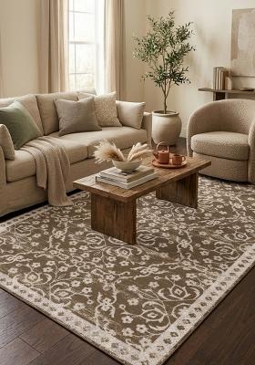 Saffron Rugs Hand Tufted Brown Floral Transitional Rectangular Wool Area Rug