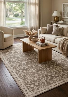 Saffron Rugs Hand Tufted Beige Floral Transitional Rectangular Wool Area Rug