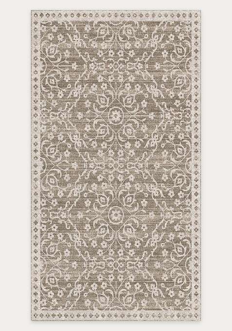 Washable Rugs Wool Blend Area Rug | Beige Transitional Floral Non Slip Carpet For Living Room
