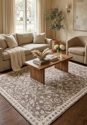 Saffron Rugs Hand Tufted Light Taupe Floral Transitional Rectangular Wool Area Rug