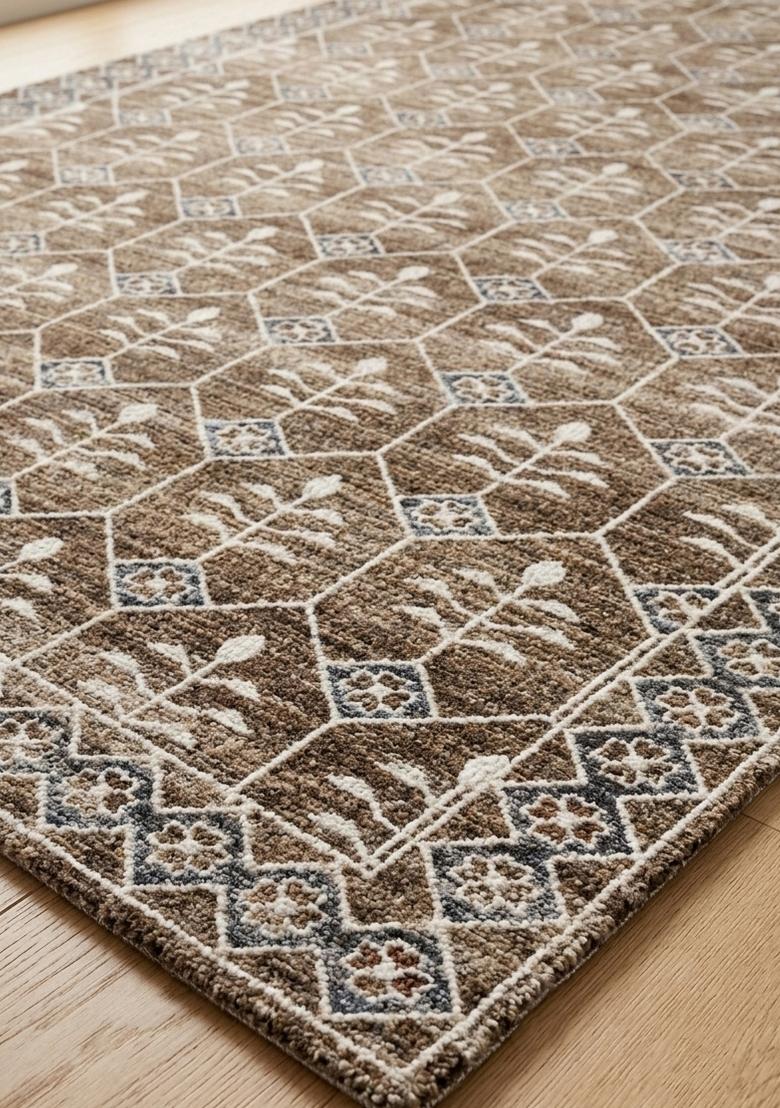 Saffron Rugs Hand Tufted Brown Taupe Trellis Transitional Rectangular Wool Area Rug - Indya