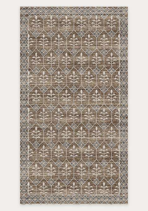 Washable Rugs Wool Blend Area Rug | Brown Taupe Transitional Trellis Non Slip Carpet For Living Room