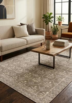 Saffron Rugs Hand Tufted Warm Taupe Trellis Transitional Rectangular Wool Area Rug
