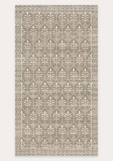 Washable Rugs Wool Blend Area Rug | Warm Taupe Transitional Trellis Non Slip Carpet For Living Room