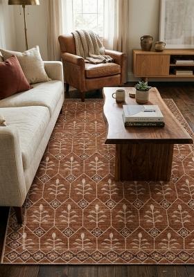 Saffron Rugs Hand Tufted Rust Terracotta Trellis Transitional Rectangular Wool Area Rug
