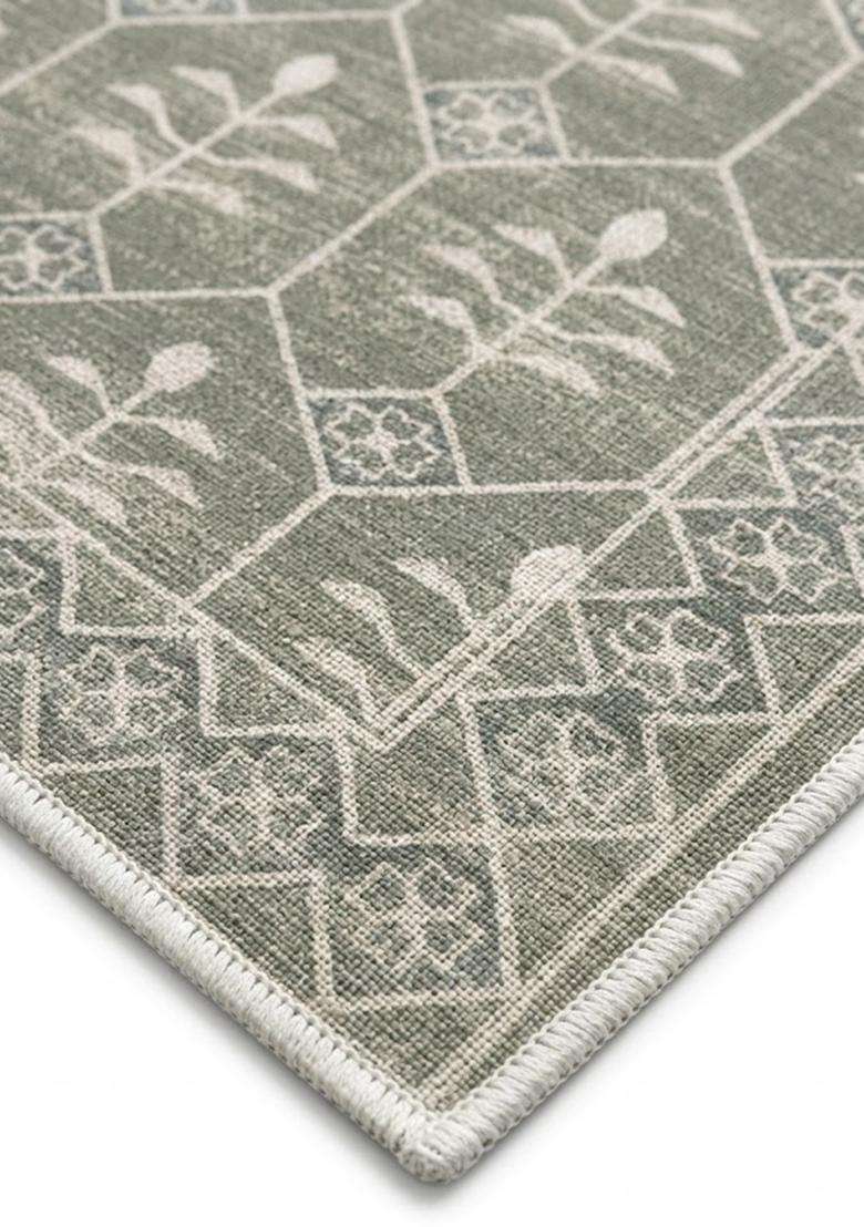 Saffron Rugs Wool Flat Weave TPR Backing Machine Washable Rectangular Rug  Non Slip | Sage Green Transitional Trellis Carpet for Living Room - Indya