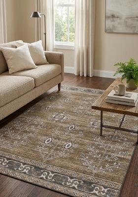 Saffron Rugs Hand Tufted Camel Brown Geometric Classic Rectangular Wool Area Rug