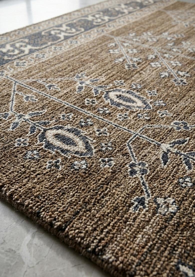 Saffron Rugs Hand Tufted Camel Brown Geometric Classic Rectangular Wool Area Rug - Indya