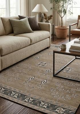 Saffron Rugs Hand Tufted Warm Taupe Geometric Classic Rectangular Wool Area Rug