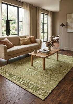 Saffron Rugs Hand Tufted Sage Green Geometric Classic Rectangular Wool Area Rug