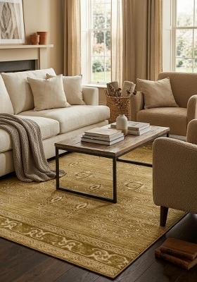 Saffron Rugs Hand Tufted Golden Olive Geometric Classic Rectangular Wool Area Rug