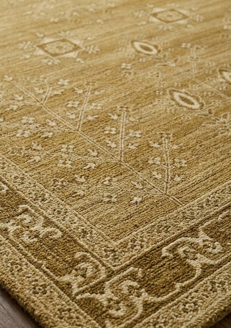 Saffron Rugs Hand Tufted Golden Olive Geometric Classic Rectangular Wool Area Rug - Indya