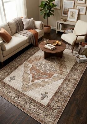 Saffron Rugs Hand Tufted Beige Brown Geometric Oriental Rectangular Wool Area Rug