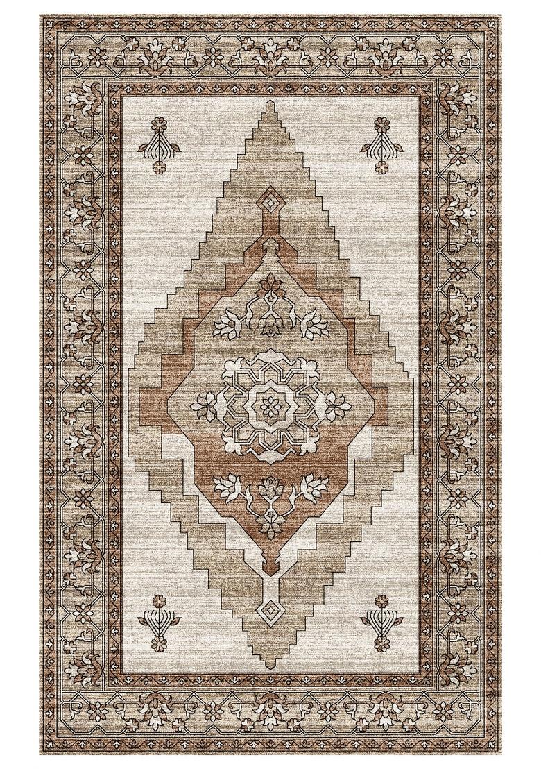 Saffron Rugs Hand Tufted Beige Brown Geometric Oriental Rectangular Wool Area Rug - Indya
