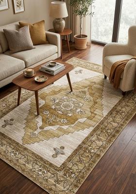 Saffron Rugs Hand Tufted Golden Beige Geometric Oriental Rectangular Wool Area Rug