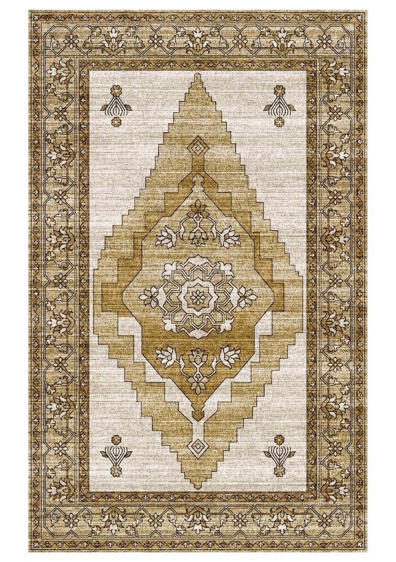 Saffron Rugs Hand Tufted Golden Beige Geometric Oriental Rectangular Wool Area Rug - Indya
