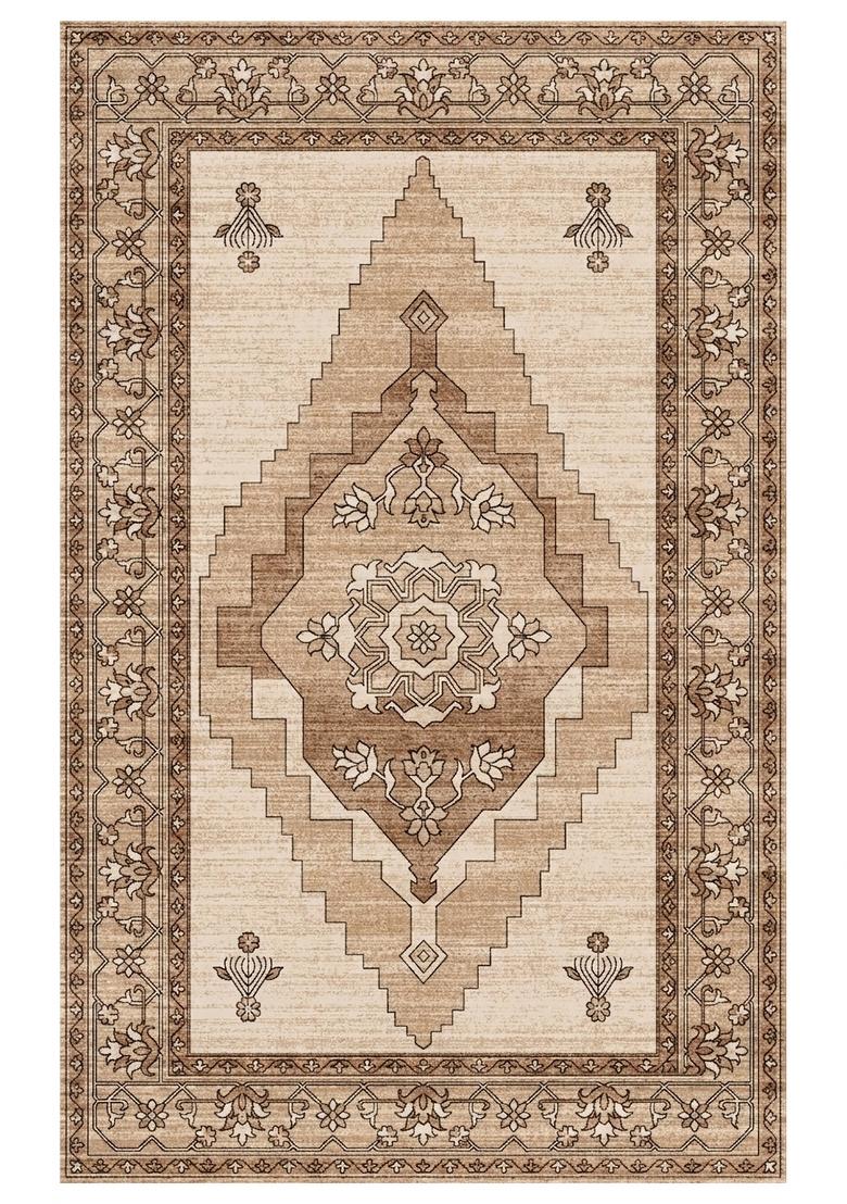 Saffron Rugs Hand Tufted Beige Geometric Oriental Rectangular Wool Area Rug - Indya