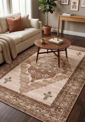Saffron Rugs Hand Tufted Warm Beige Brown Geometric Oriental Rectangular Wool Area Rug