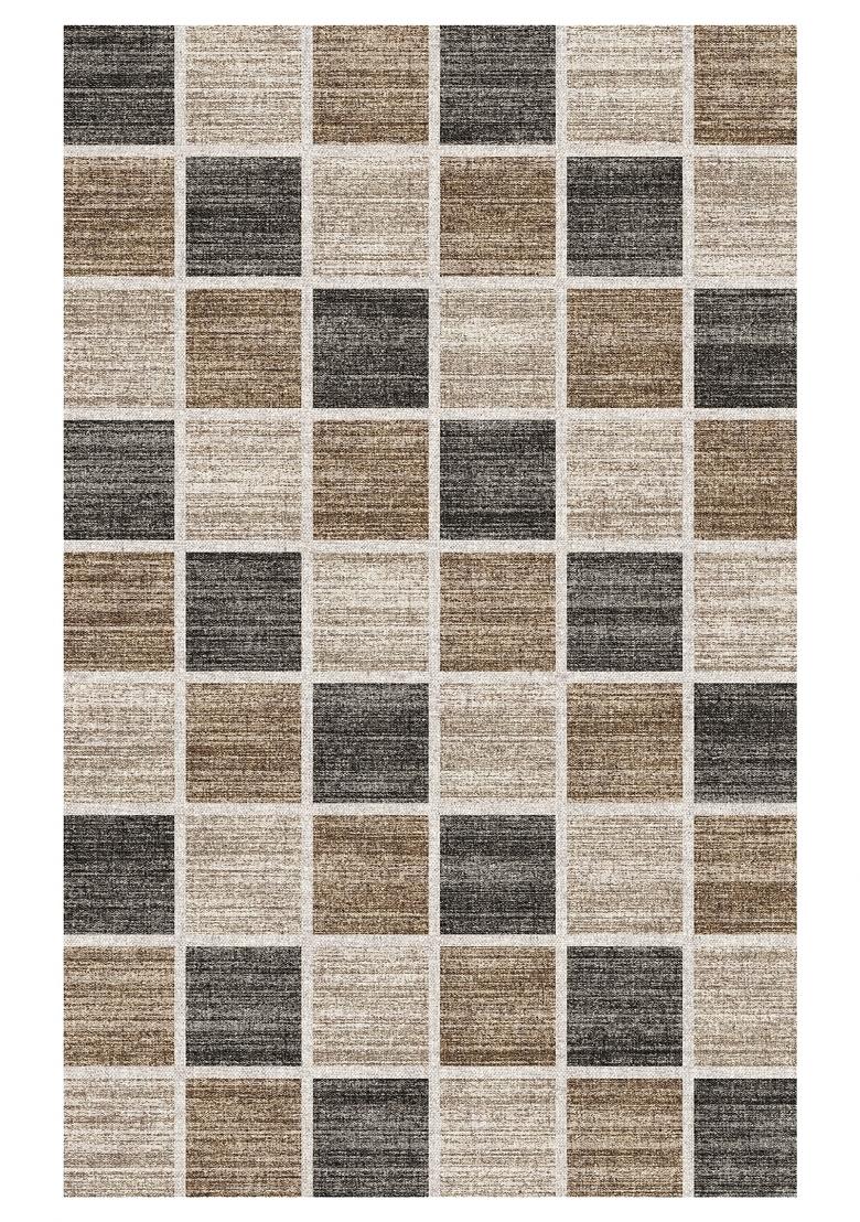 Saffron Rugs Hand Tufted Beige Brown Grey Checkered Contemporary Rectangular Wool Area Rug - Indya