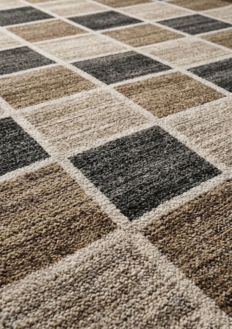 Saffron Rugs Hand Tufted Beige Brown Grey Checkered Contemporary Rectangular Wool Area Rug - Indya