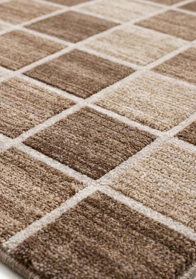 Saffron Rugs Hand Tufted Brown Beige Checkered Contemporary Rectangular Wool Area Rug - Indya