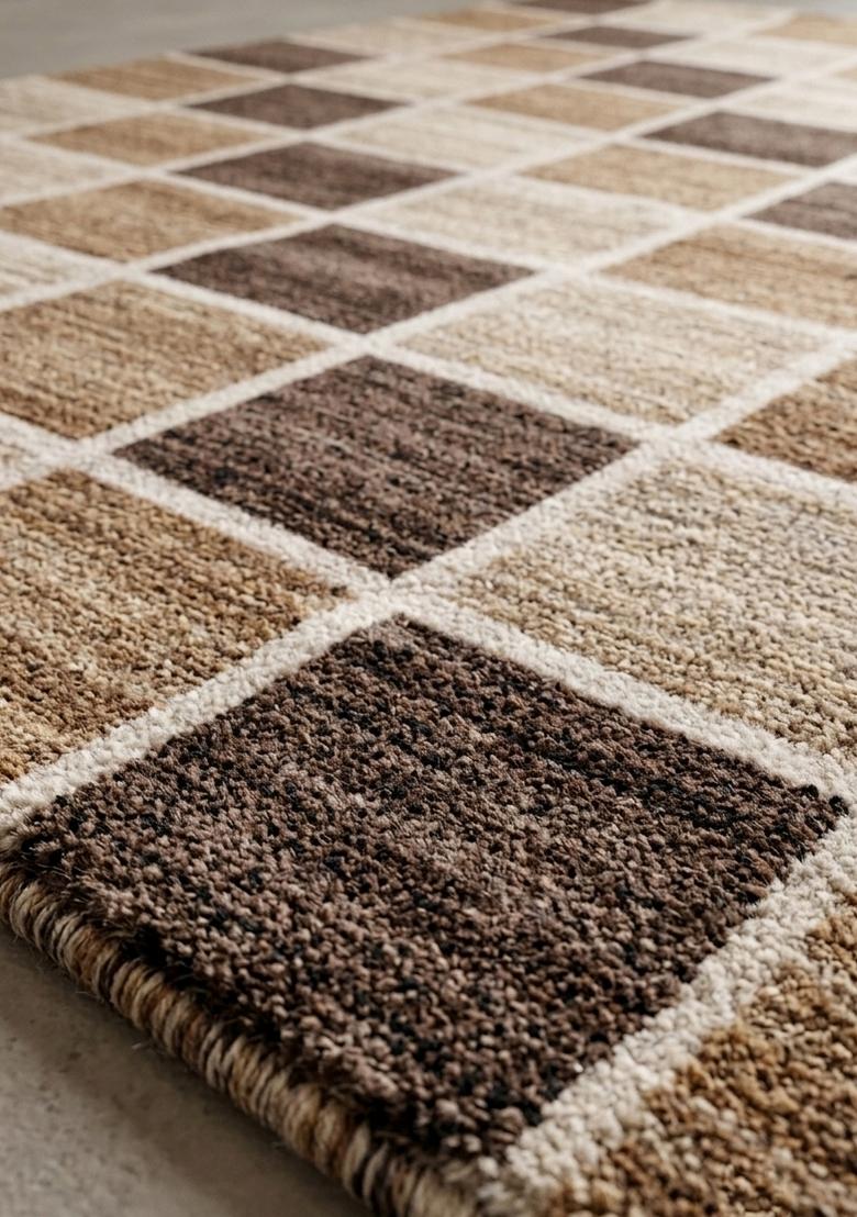 Saffron Rugs Hand Tufted Beige Checkered Contemporary Rectangular Wool Area Rug - Indya