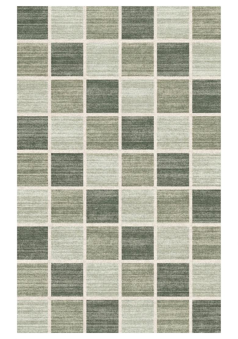 Saffron Rugs Hand Tufted Sage Green Checkered Contemporary Rectangular Wool Area Rug - Indya