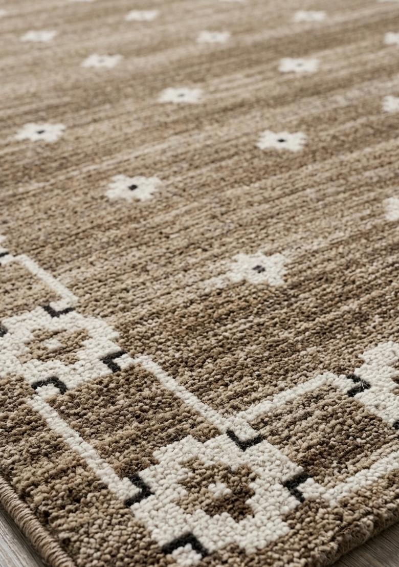 Saffron Rugs Hand Tufted Taupe Brown Geometric Bohemian Rectangular Wool Area Rug - Indya