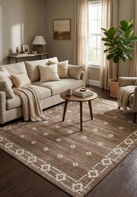 Saffron Rugs Hand Tufted Warm Tan Brown Geometric Bohemian Rectangular Wool Area Rug
