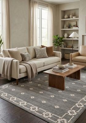 Saffron Rugs Hand Tufted Grey Geometric Bohemian Rectangular Wool Area Rug