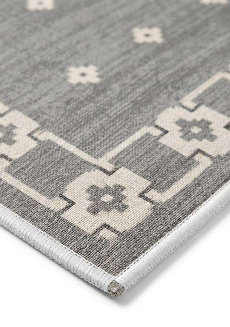 Saffron Rugs Wool Flat Weave TPR Backing Machine Washable Rectangular Rug  Non Slip | Grey Bohemian Geometric Carpet for Living Room - Indya